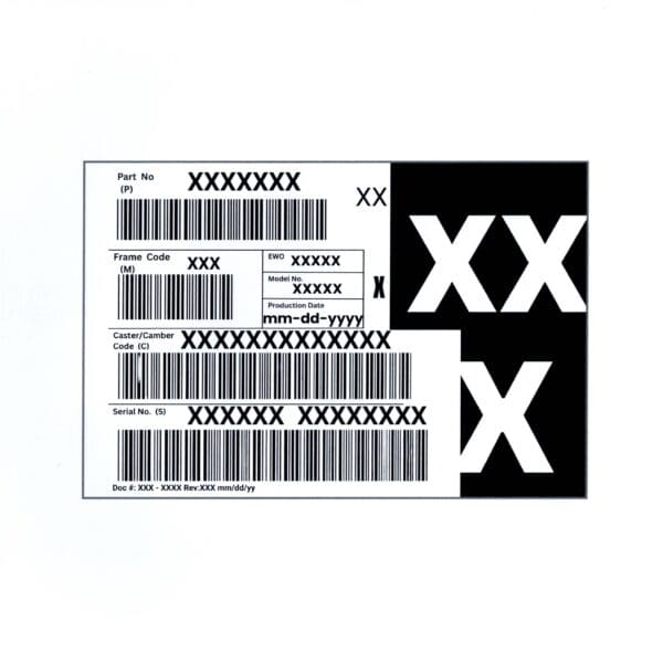 Straight-on scan of two custom GMT800 frame traceability label reproductions printed on one sheet