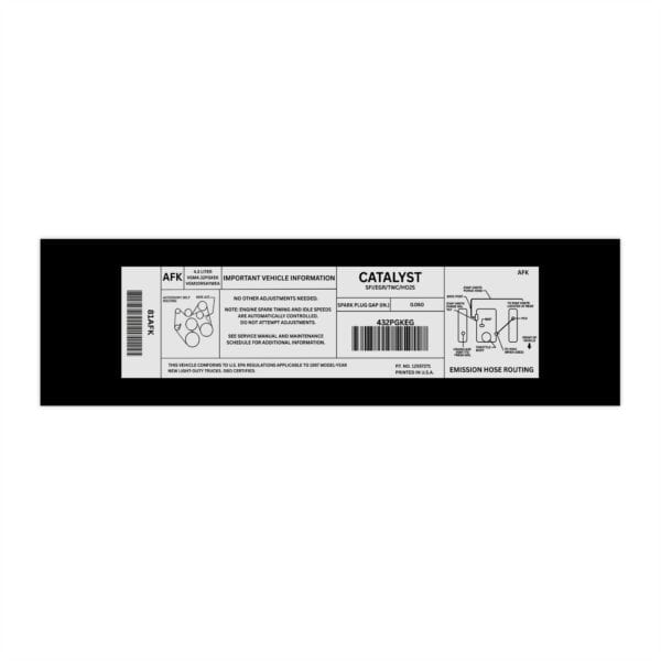 Digital mockup of GM 12557271 AFK vehicle emission control label reproduction for 1997 4.3L S/T-series vehicles