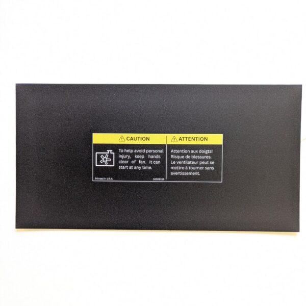 Actual GMT Central reproduction of GM 10309116 English French fan blade warning label