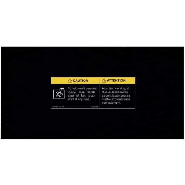 Straight-on scan of GM 10309116 bilingual cooling fan caution label reproduction